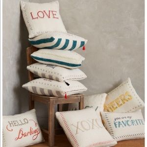 NWT Anthropologie HELLO DARLING Embroidered pillow